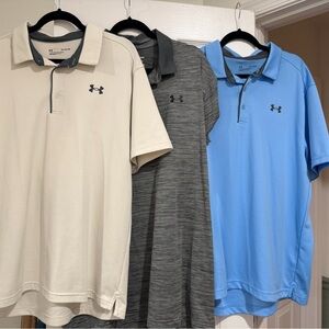 3 Under Armour Men's Polo Shirt - Cream, Gray, and Blue